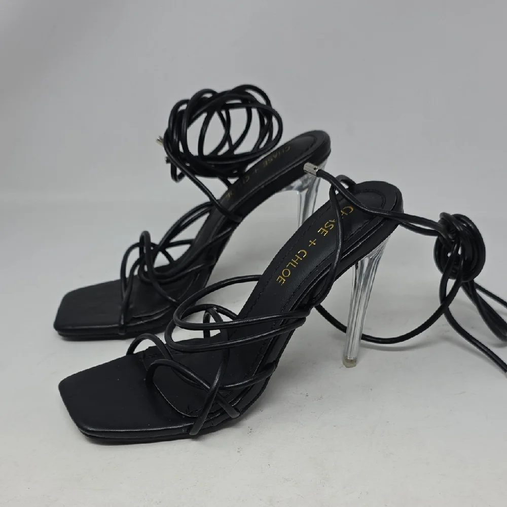 Chase + Chloe Black Stiletto Heels Elegant Strappy Design Size 5.5